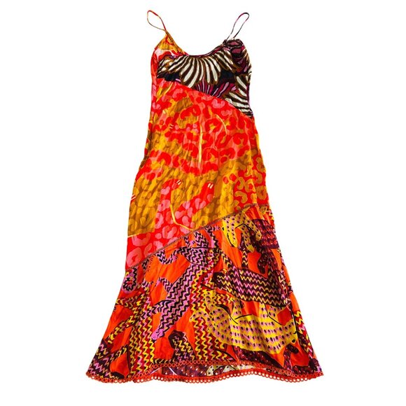 Farm Rio For Anthropologie Sz XXS Multicolor Patchwork Slip Dress Boho Chic Midi - Picture 14 of 14